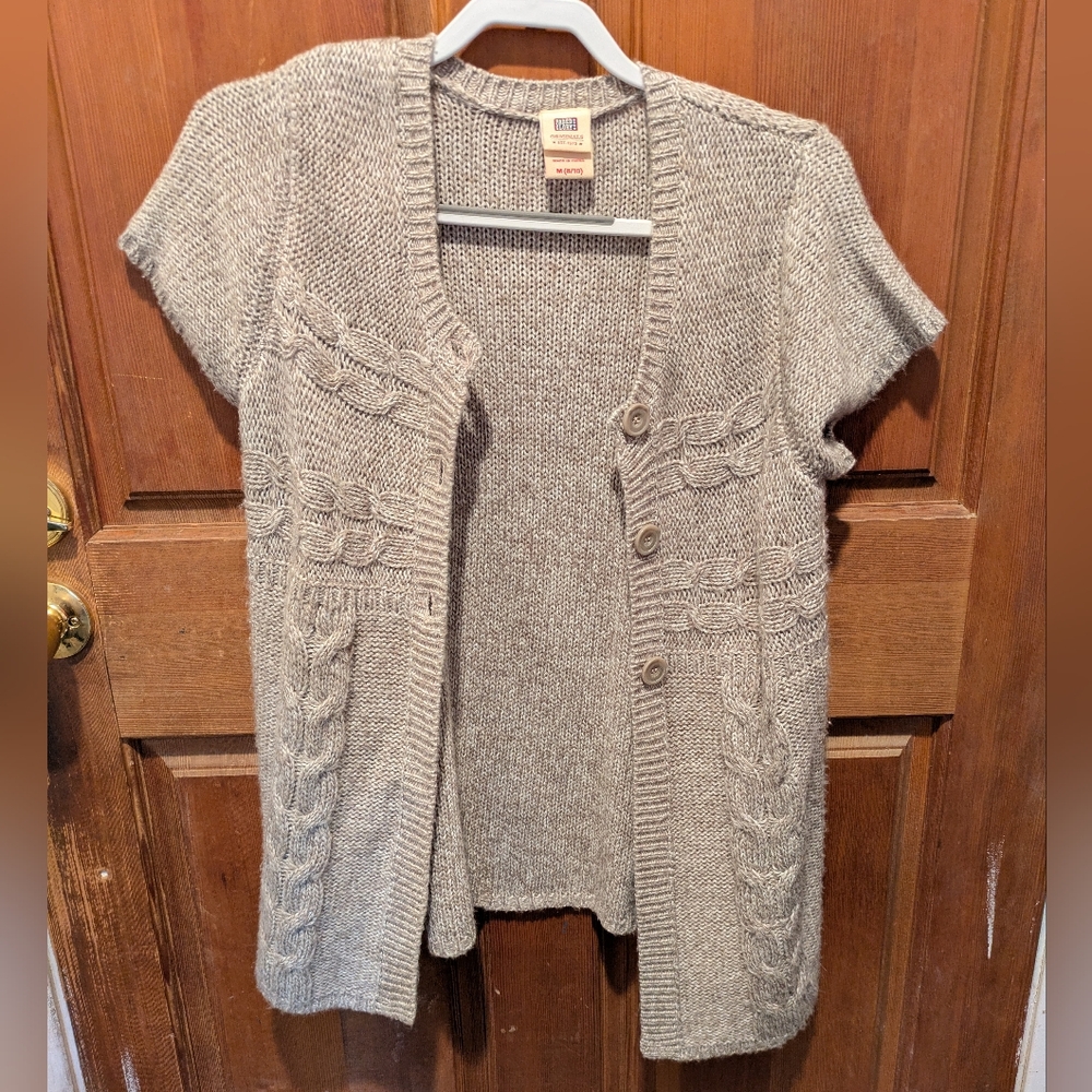 Faded Glory Vintage Cable Knit Boho Acrylic Cream Cardigan Button Sweater M 8/10